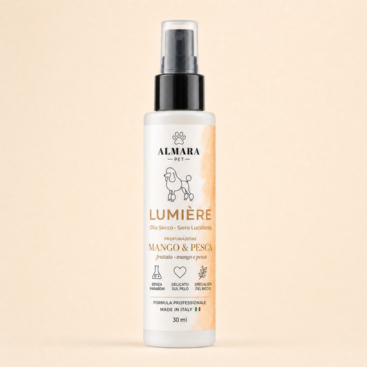 Almara Lumière — olio secco lucidante, Mango Pesca Premium, 30 ml